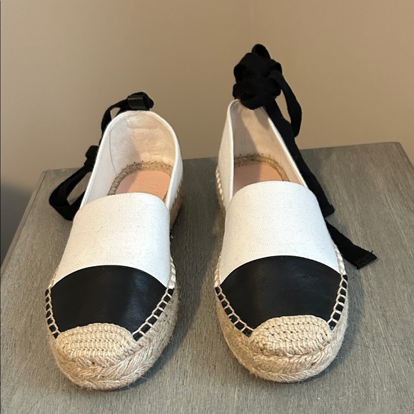 J.Crew Removable Ankle Tie espadrille white with black leather cap toe S6.5 NWOB - Picture 5 of 11